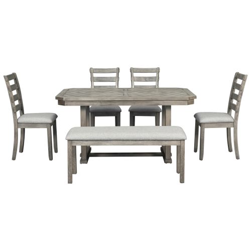 TREXM 6-Piece Rubber Wood Dining Set With Wood Grain Pattern Tabletop TREXM 6-Piece Rubber Wood Dining Set With Wood Grain Pattern Tabletop