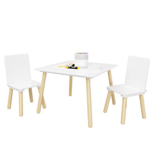 Kids Table And 2 Chairs Set, 3 Pieces Toddler Table And Chair Set, Wooden Activity Play Table Set W